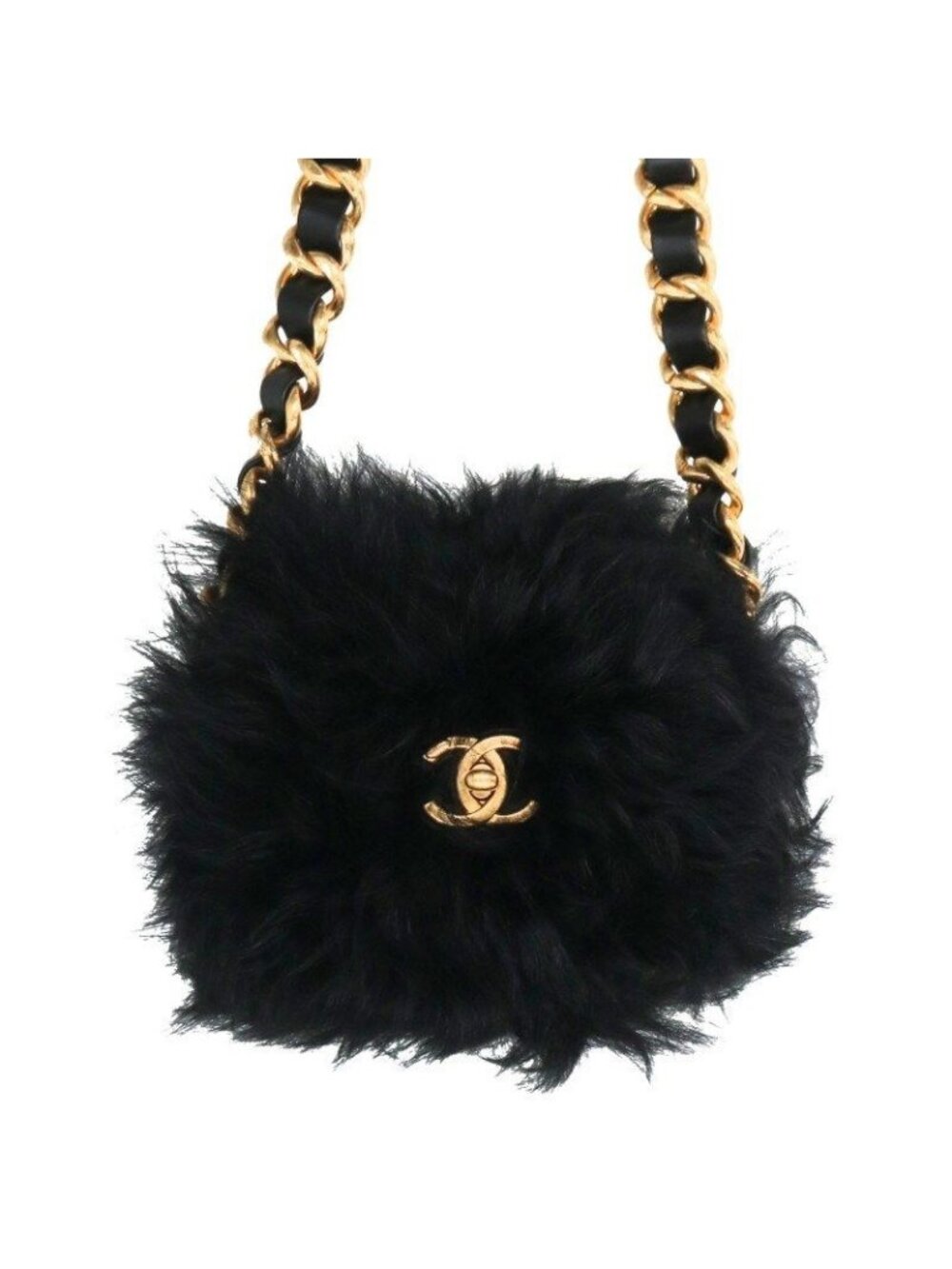 Chanel Shearling Fur Decoration Turnlock Chain Shoulder